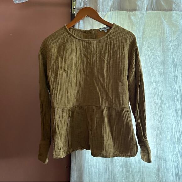Madewell Lightspun Button-Back Peplum Top Compass Gold Gauze Blouse Cotton Sz S - Picture 4 of 7